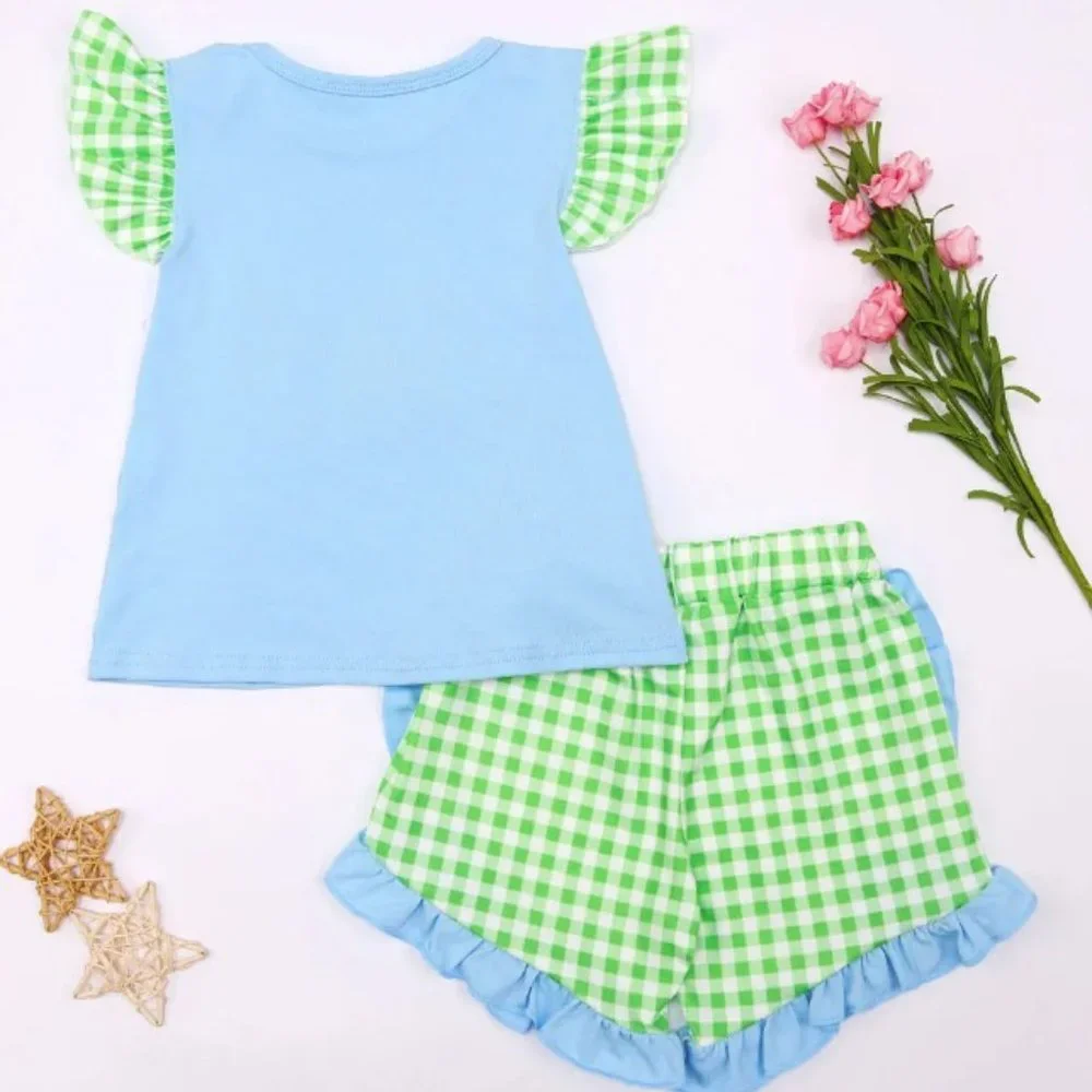 Boutique Farm Tractor Cow Girls Ruffle Shorts Outfit Set